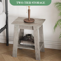 Tavolino laterale Garvee Farmhouse con contenitore, comodino rustico a 2 ripiani in legno impermeabile, grigio, per soggiorno e camera da letto, compatto