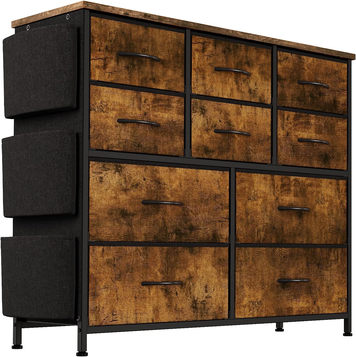 Cassettiera Garvee con 10 cassetti, tessuto, legno, piano del tavolo, guide in metallo, per camera da letto e soggiorno, salvaspazio