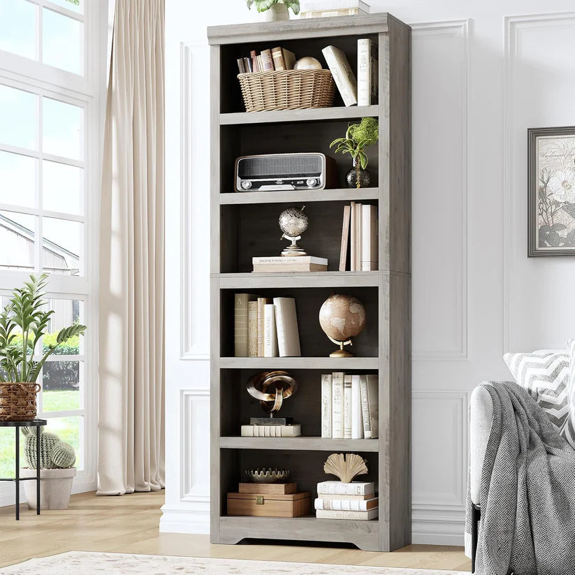 Garvee Libreria 6 Ripiani Alta Regolabile MDF Resistente Design Elegante Antiscivolo per Soggiorno e Ufficio 190 cm