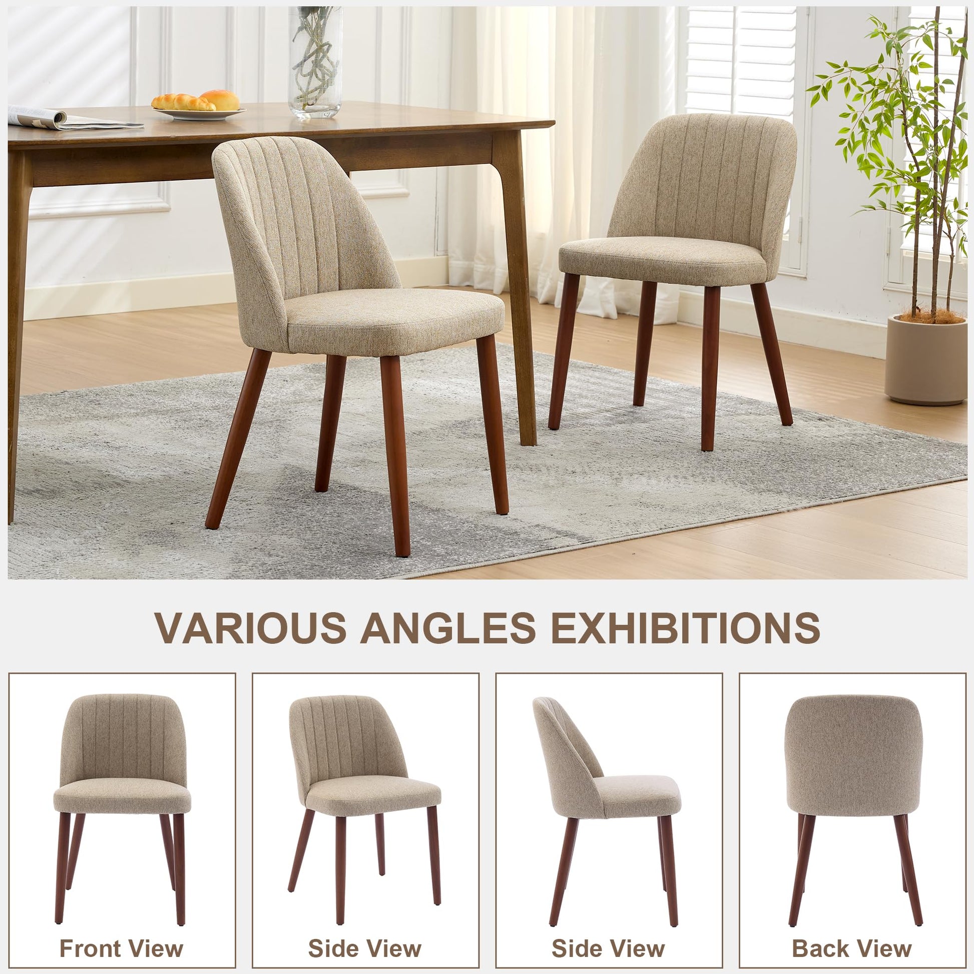 Set di 2 sedie da pranzo in legno Garvee, sedute imbottite, gambe in legno robuste, per cucina e ristorante, compatte, moderne, in tessuto