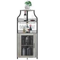 Mobiletto angolare Garvee con 5 ripiani, ripiani regolabili, MDF e metallo, anta a battente, grigio, per cucina e sala da pranzo, 47 x 45 x 152 cm