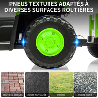 Trattore per bambini Garvee Kids Tractor 12V Twin Motor – Verde naturale con potente doppio motore, rimorchio ed effetti sonori per bambini dai 3 agli 8 anni, all'aperto o a casa.