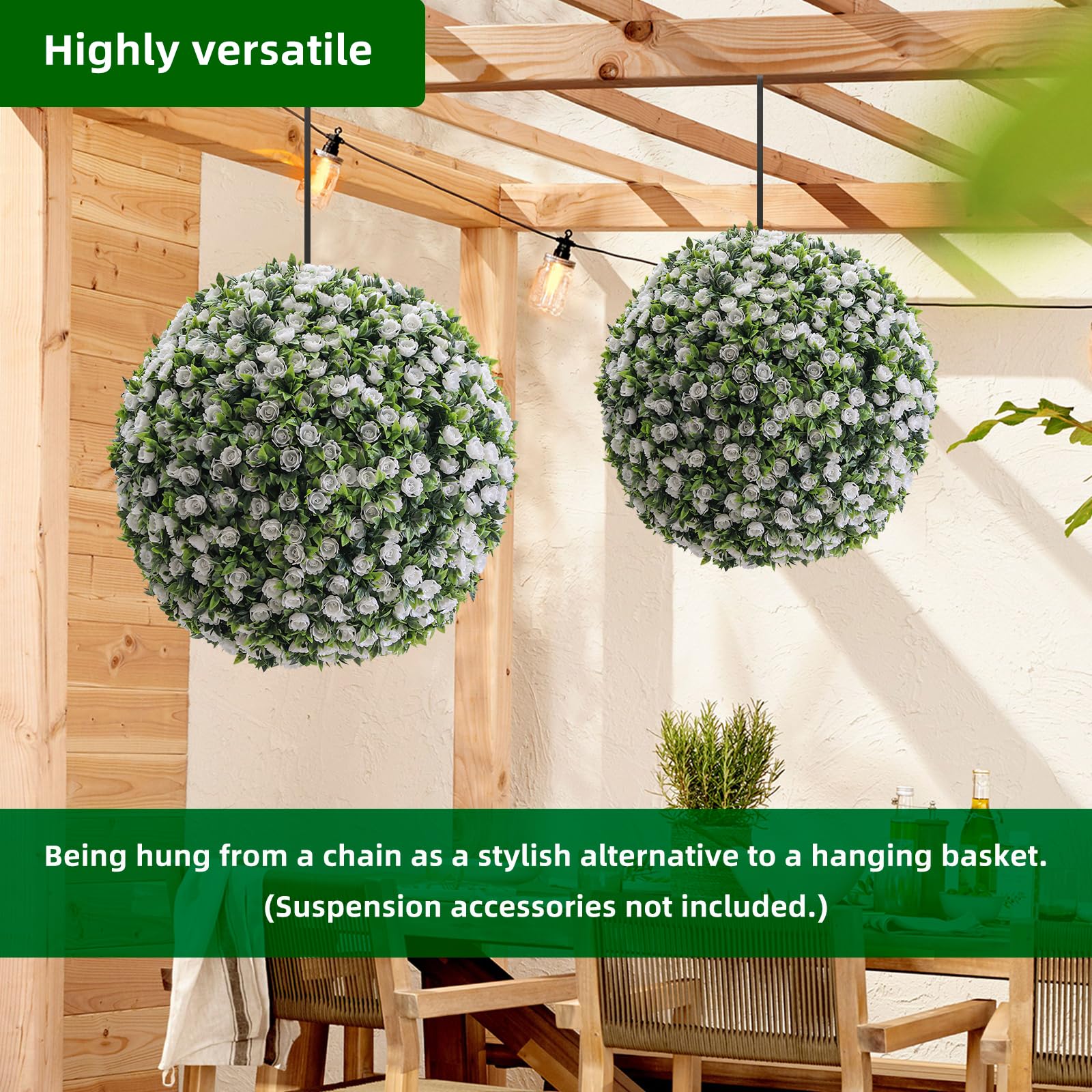 Garvee, palline di fiori artificiali da 17 pollici, set da 2, resistenti alle intemperie, facili da pulire, materiale PE, per giardino e matrimonio, verde
