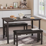 Set Tavolo da Pranzo Garvee 3 Pezzi con 2 Panche Imbottite, Design Salvaspazio, Acciaio, Cucina, 110 cm, Nero - Black