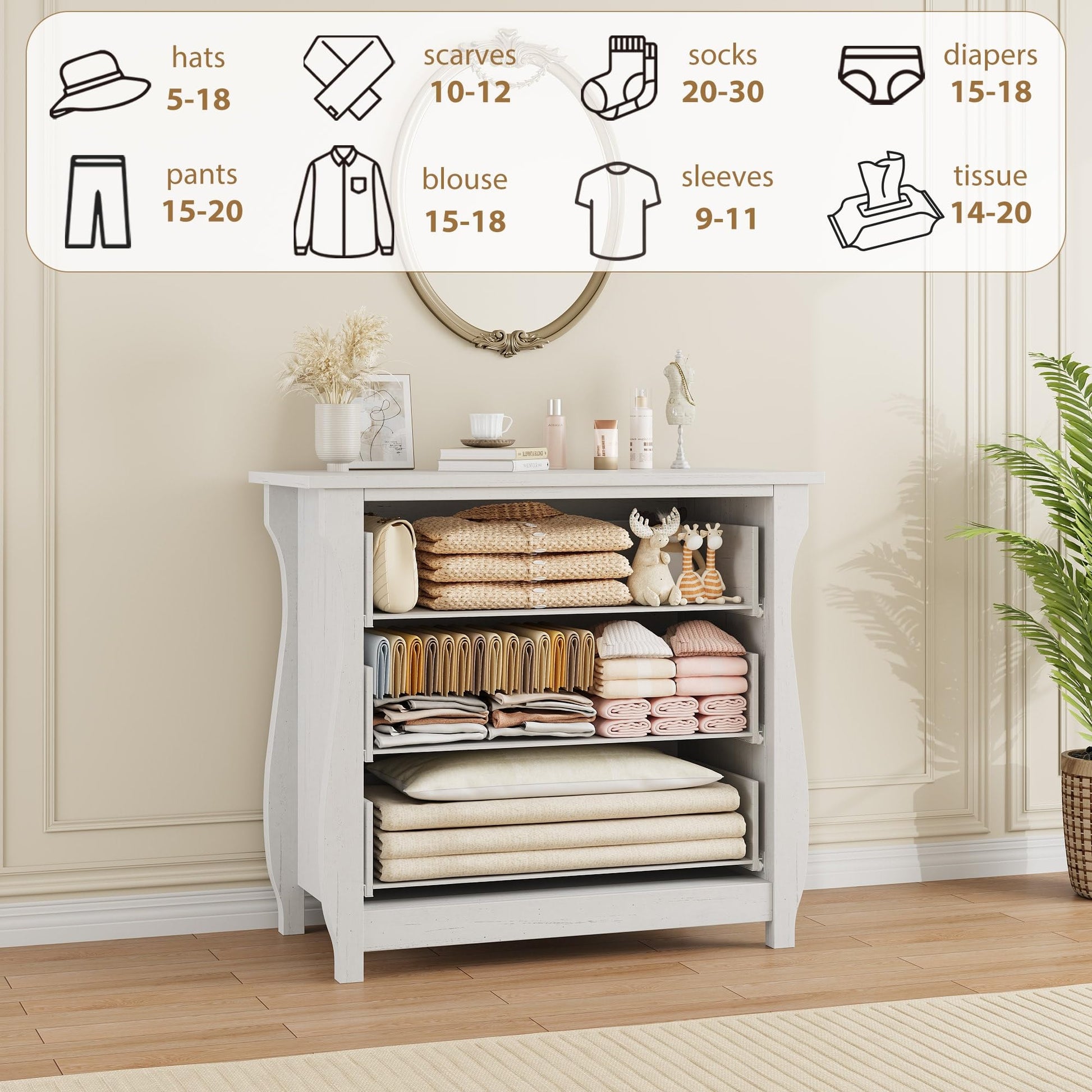 Cassettiera Garvee a 3 cassetti, moderna, camera da letto, legno bianco, maniglie in metallo, robusta, versatile, soggiorno, corridoio