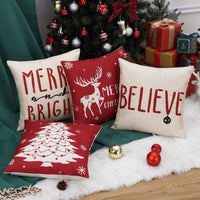 Federe natalizie GARVEE 45x45 cm, set da 4 pezzi, motivo fiocchi di neve rossi e cervi, in cotone, per la casa e le feste