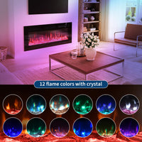 Camino elettrico Garvee, ultrapiatto, da parete, possibilità di installazione a incasso, con telecomando, riscaldatore da 1800 W, 12 colori, timer fino a 12 ore, certificato ETL per 37 m², design moderno, frontale in vetro e aspetto legno/cristallo