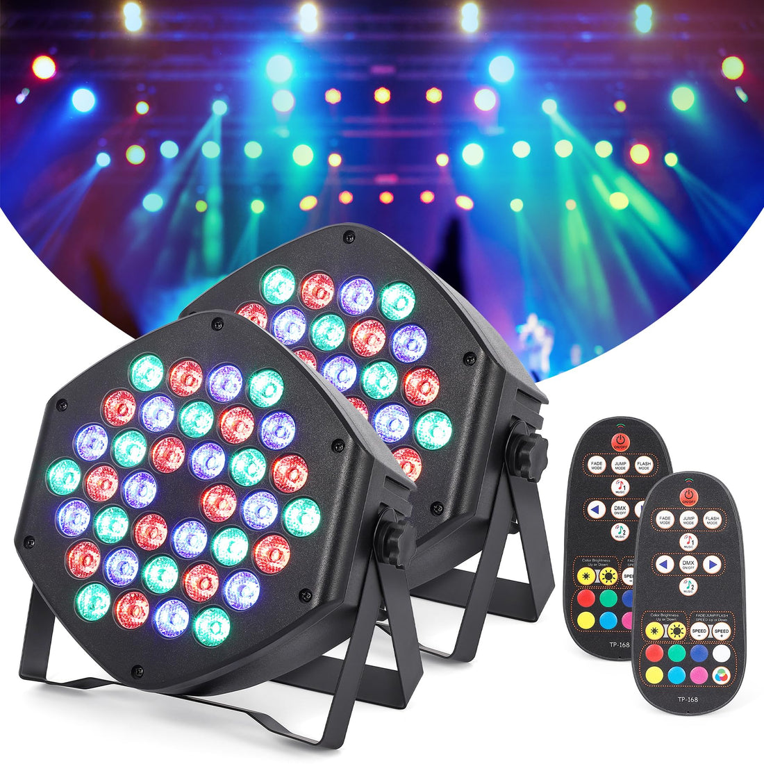 Garvee Par Light LED ricaricabile 36 LED RGB Batteria Luce per feste per DJ Disco Party Show, 7 modalità di illuminazione, Telecomando flessibile, Illuminazione da palco, Multicolore