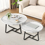 Garvee Set 2 Tavolini da Caffè Rotondi Mid Century, MDF Resistente, Gambe in Metallo Verniciato, Versatili per Soggiorno e Balcone - Bianco