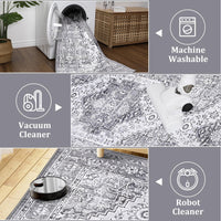 Tappeto Garvee Vintage Runner 60 x 230 cm Grigio Motivo Floreale