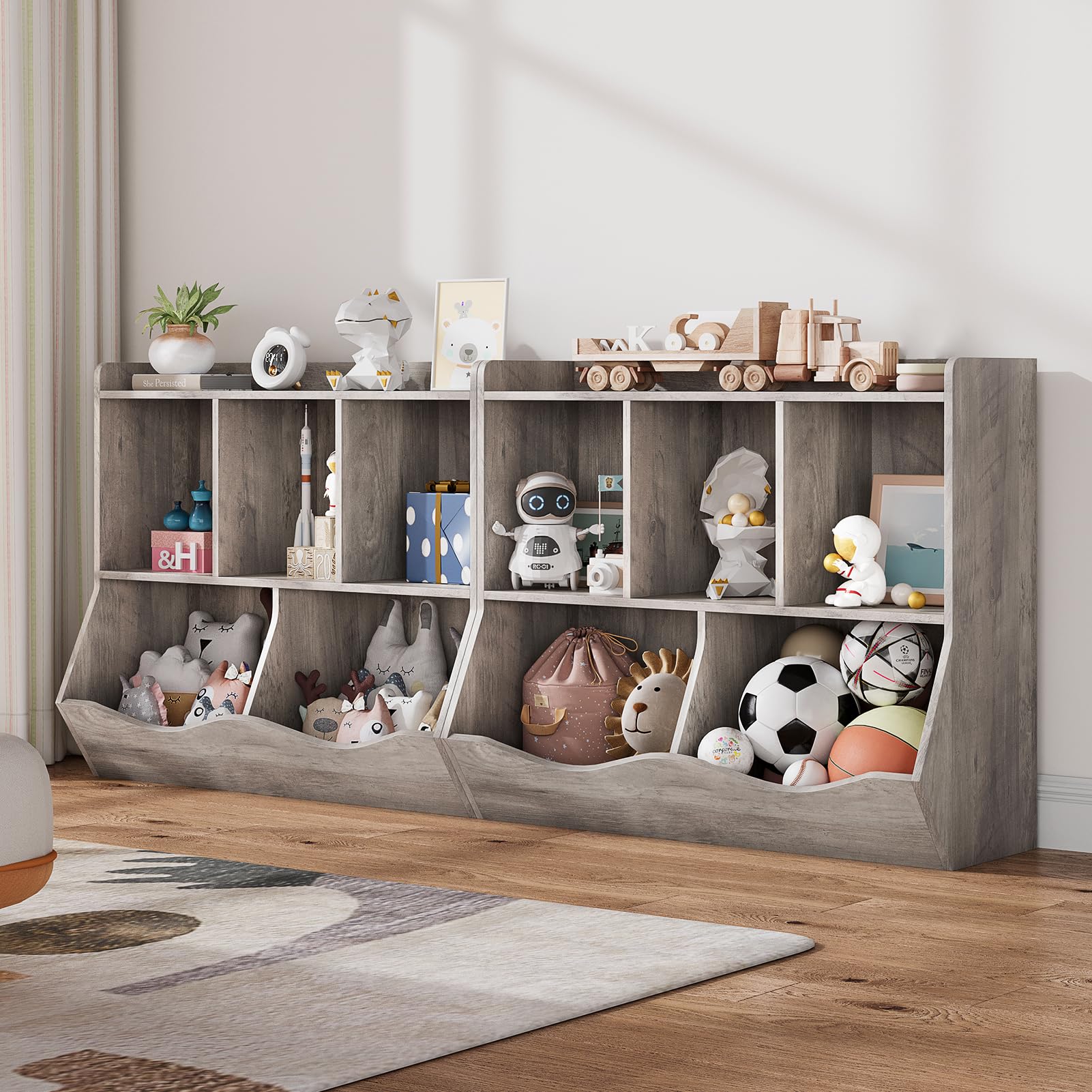 Libreria e organizer per giocattoli Garvee con 3 scomparti, 2 contenitori basculanti, a prova di bambino per la cameretta dei bambini, 91,4 cm di lunghezza x 29,2 cm di larghezza x 80 cm di altezza, bianco robusto