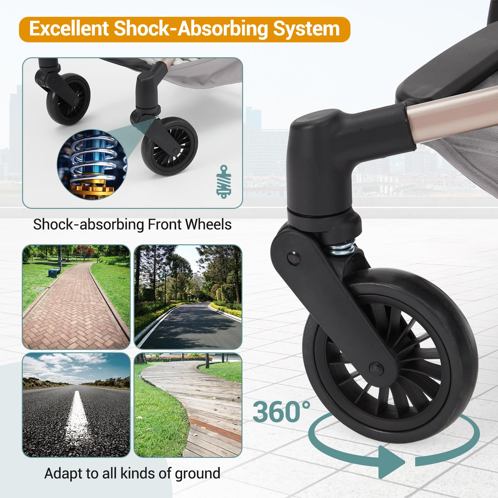 Passeggino leggero Garvee, compatto e pieghevole, con borsa da viaggio per città e viaggi, 18,5x17,7x19,3 pollici, grigio