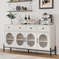 Mobile buffet Garvee da 62'' con spazio di archiviazione, 3 cassetti, 4 ante in vetro scanalato per cucina e sala da pranzo, legno e metallo, robusto, versatile