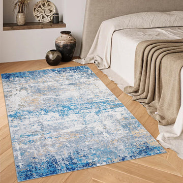 Tappeti astratti Garvee per camere da letto e soggiorni, tappeto moderno lavabile a pelo corto, 80x150 cm, grigio blu