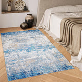 Tappeto lavabile per camera da letto Garvee 80x150 cm, tappeto astratto a pelo corto per soggiorno, grigio blu, moderno minimalista - Grigio Blu
