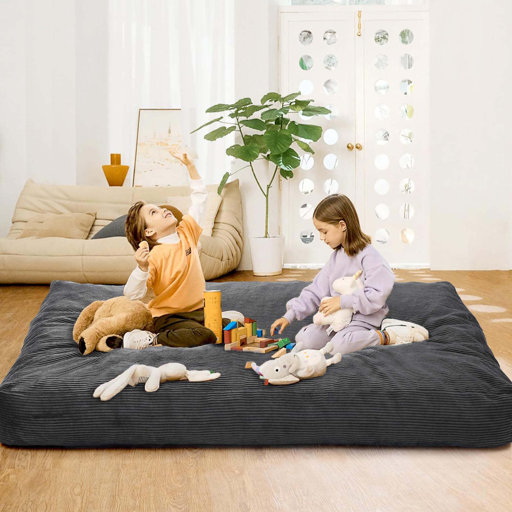 Garvee Grande Pouf Letto in Velluto a Coste 2 in 1, Pieghevole, Lavabile, Grigio Scuro, Soggiorno, Camera da Letto