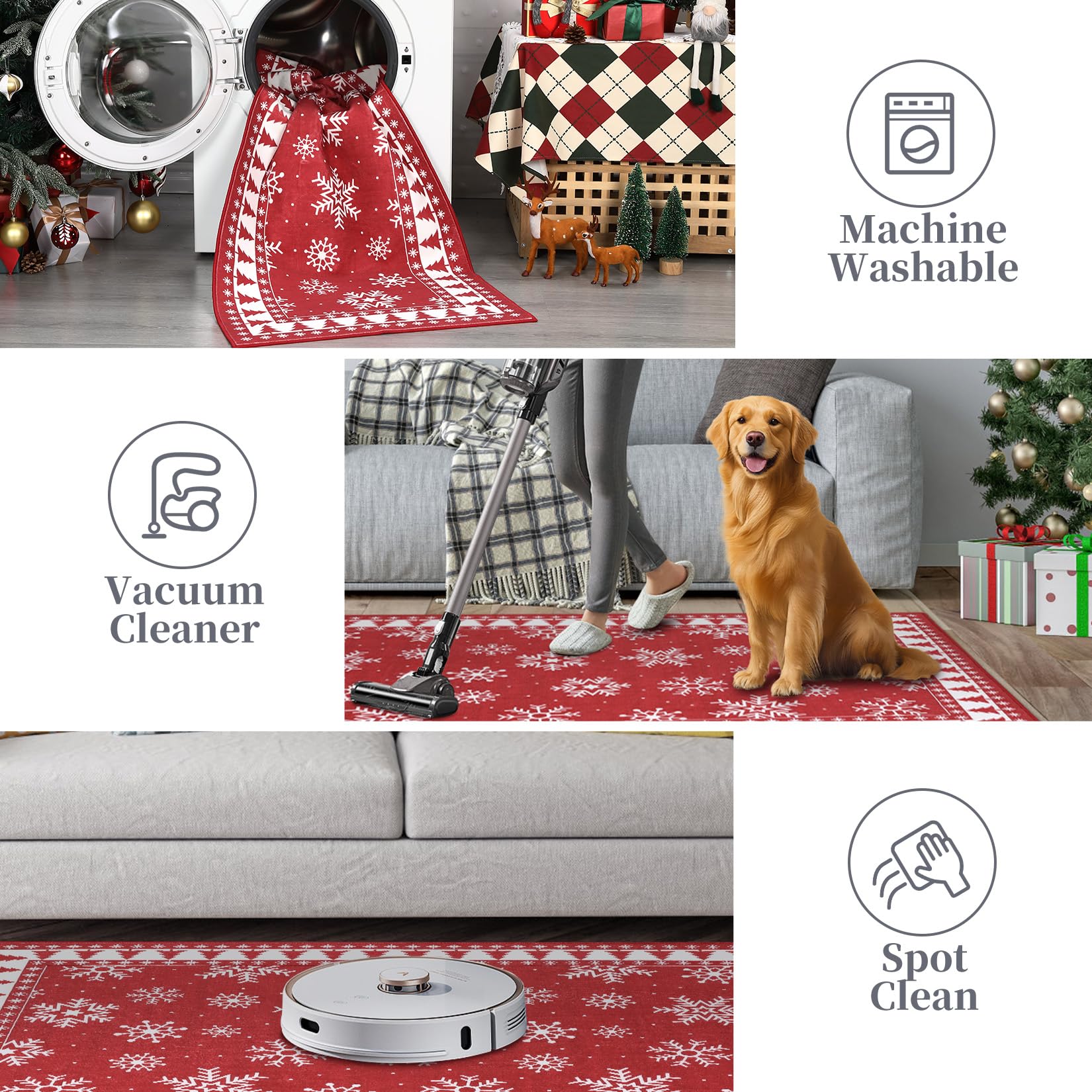 Garvee Romantic Christmas Runner con fiocchi di neve, antiscivolo, ultra morbido, microfibra, TPE antiscivolo, 60x180 cm, soggiorno e corridoio, lavabile