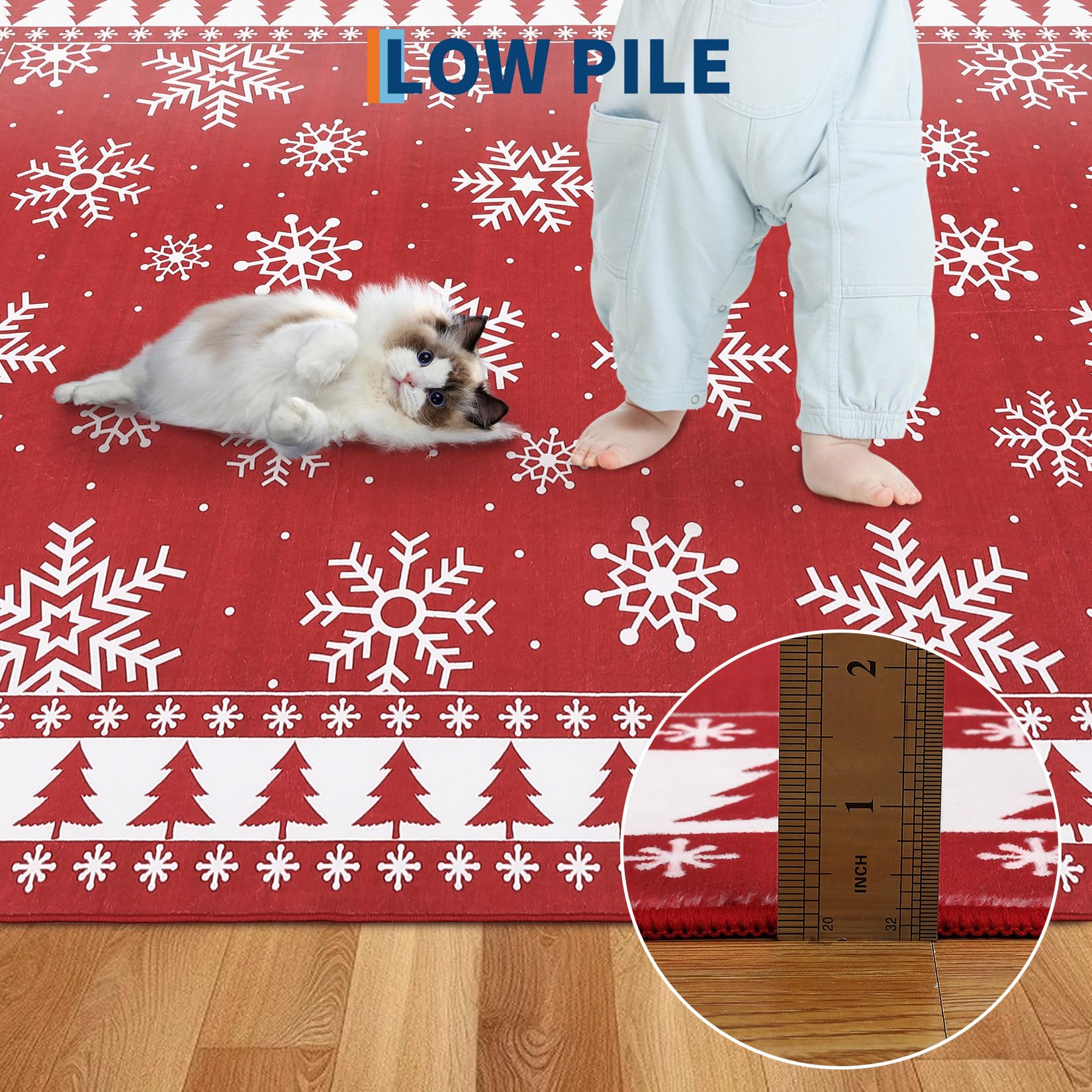 Garvee Romantic Christmas Runner con fiocchi di neve, antiscivolo, ultra morbido, microfibra, TPE antiscivolo, 60x180 cm, soggiorno e corridoio, lavabile