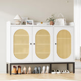 Scarpiera Garvee con 3 ante in rattan, ripiani regolabili, legno MDF, bianco per corridoio e soggiorno, ampio spazio di archiviazione, 46,10"L x 13,9"W x 28,7"H
