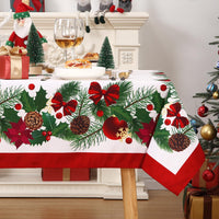 Tovaglia natalizia Garvee rettangolare 137x274 cm bianca con stella di Natale, fiocchi, agrifoglio e bacche per decorazioni invernali festive