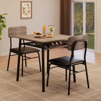 Tavolo da pranzo Garvee per 2 persone con contenitore, struttura in metallo, sedie imbottite, piano in legno MDF, grigio, cucine e appartamenti piccoli