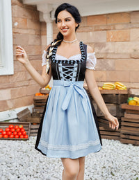 Garvee - Abito tradizionale corto Dirndl in 3 pezzi per l'Oktoberfest, blu, taglia 36