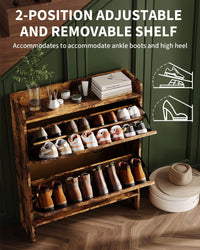 Garvee Scarpiera con 2 cassetti pieghevoli, scarpiera rustica marrone in stile fattoria per corridoio e ingresso, salvaspazio