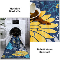 Tappeto Garvee lavabile in lavatrice con motivo floreale per soggiorno, tappeto antiscivolo per camera da letto, cucina, cameretta dei bambini, blu, 160x230 cm