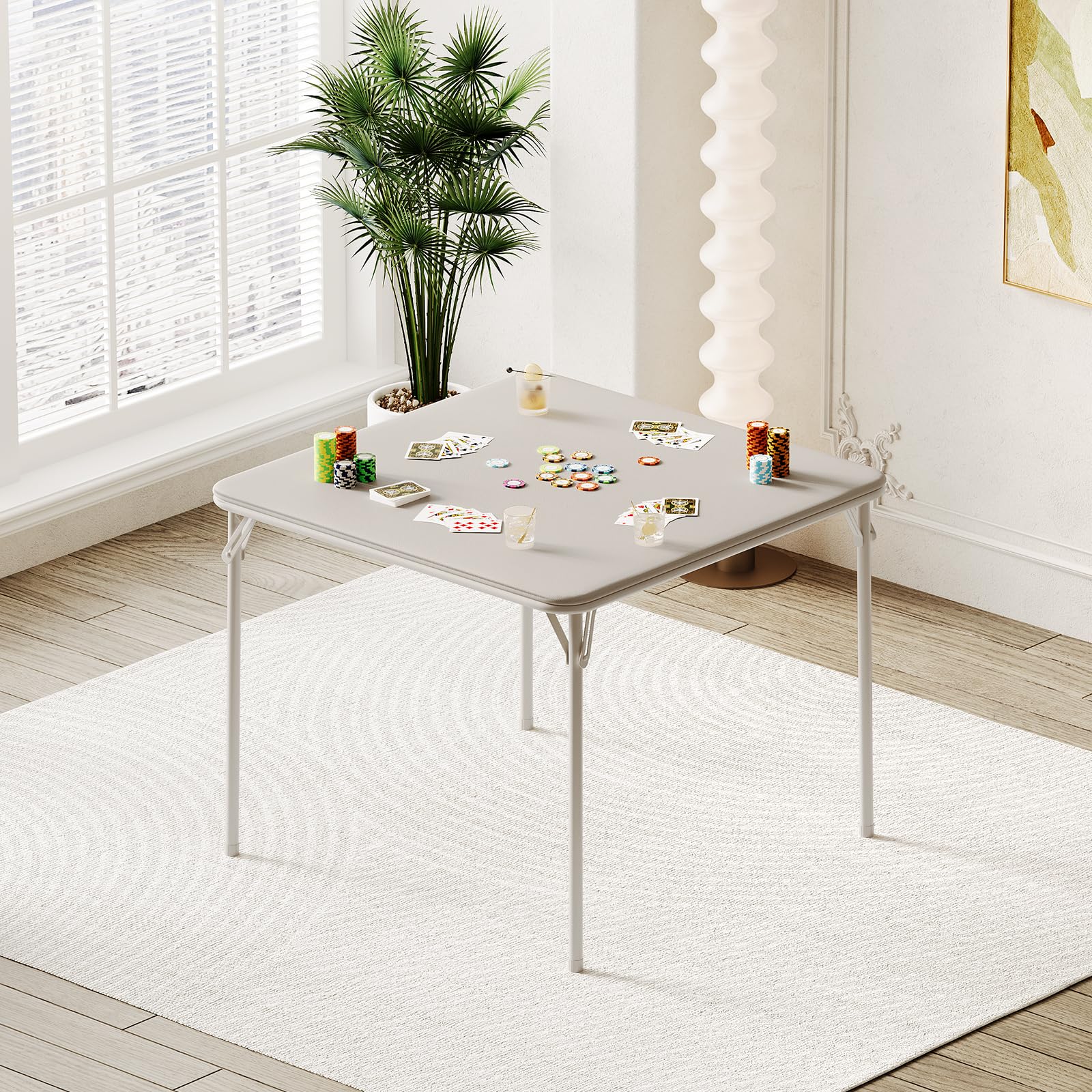 Tavolo pieghevole Garvee da 33,6 pollici con cuscino in PU, struttura in metallo, antiscivolo, per ufficio e campeggio, beige, versatile