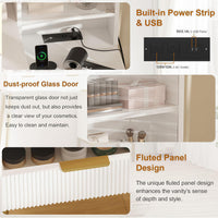 Scrivania da toeletta Garvee Fluted con specchio e luce LED a 3 colori, 5 cassetti e ripiani, bianco e oro, tavolo da toeletta per camera da letto, 45 pollici