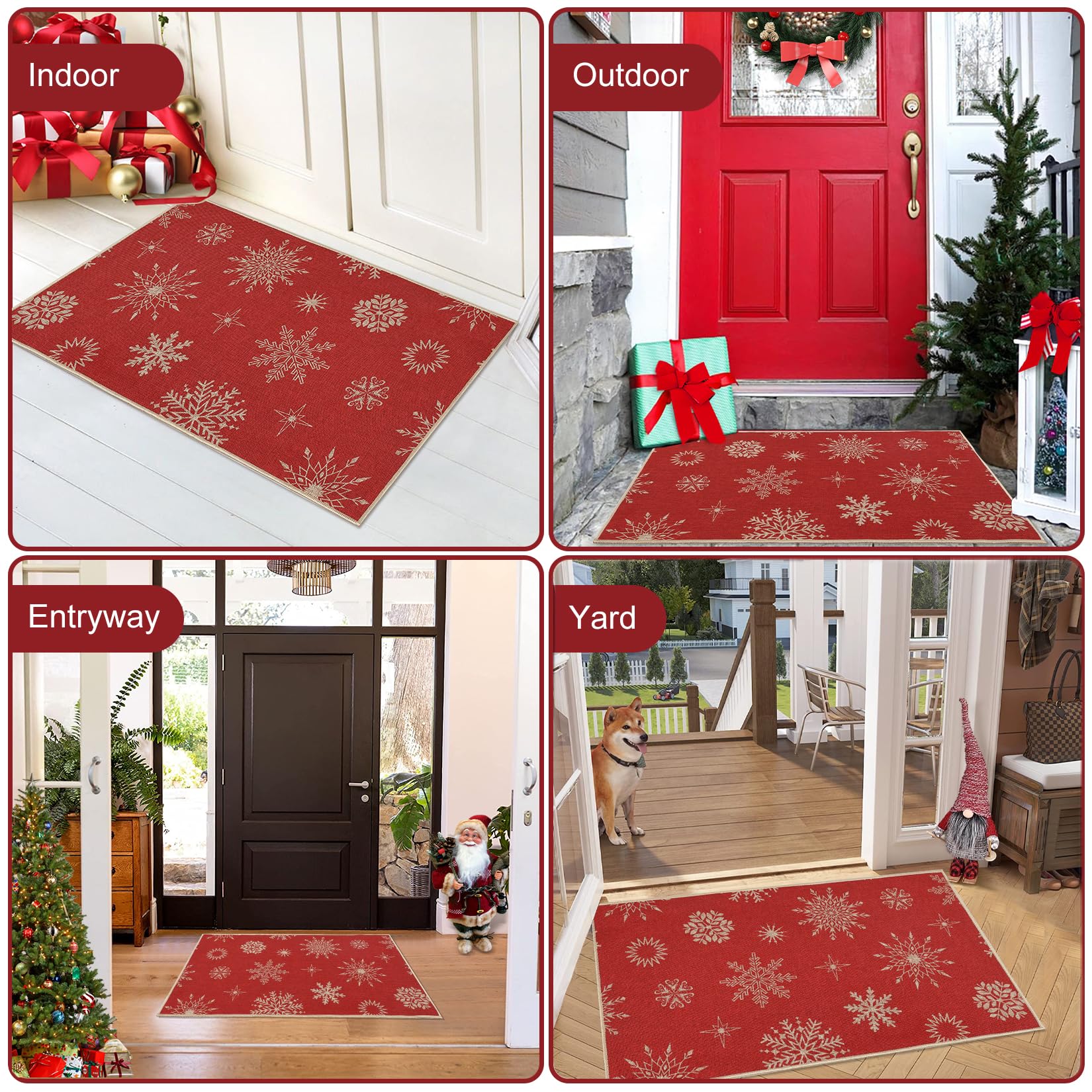 Garvee Zerbino Natalizio 40x60cm 1800gsm Poliestere Juta Antiscivolo Rosso Con Cristalli Di Neve Glitterati Per Ingresso E Interni Invernali