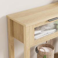 Tavolo consolle in legno Garvee con 2 cassetti in vetro, MDF robusto, stile country per corridoio e soggiorno, 43,3"x11,8"x31,4", Burlywood