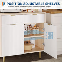 Credenza a buffet scanalata Garvee con ripiani regolabili, 2 cassetti, legno, gambe in metallo, soggiorno e cucina moderni, protezione antiribaltamento, elegante motivo a onde