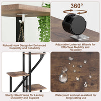 Garvee Set di 2 portavasi in metallo a 6 ripiani con ruote, design a mezzo cuore, ripiani in legno per giardino e balcone, mobile, robusto, 68 pollici, nero