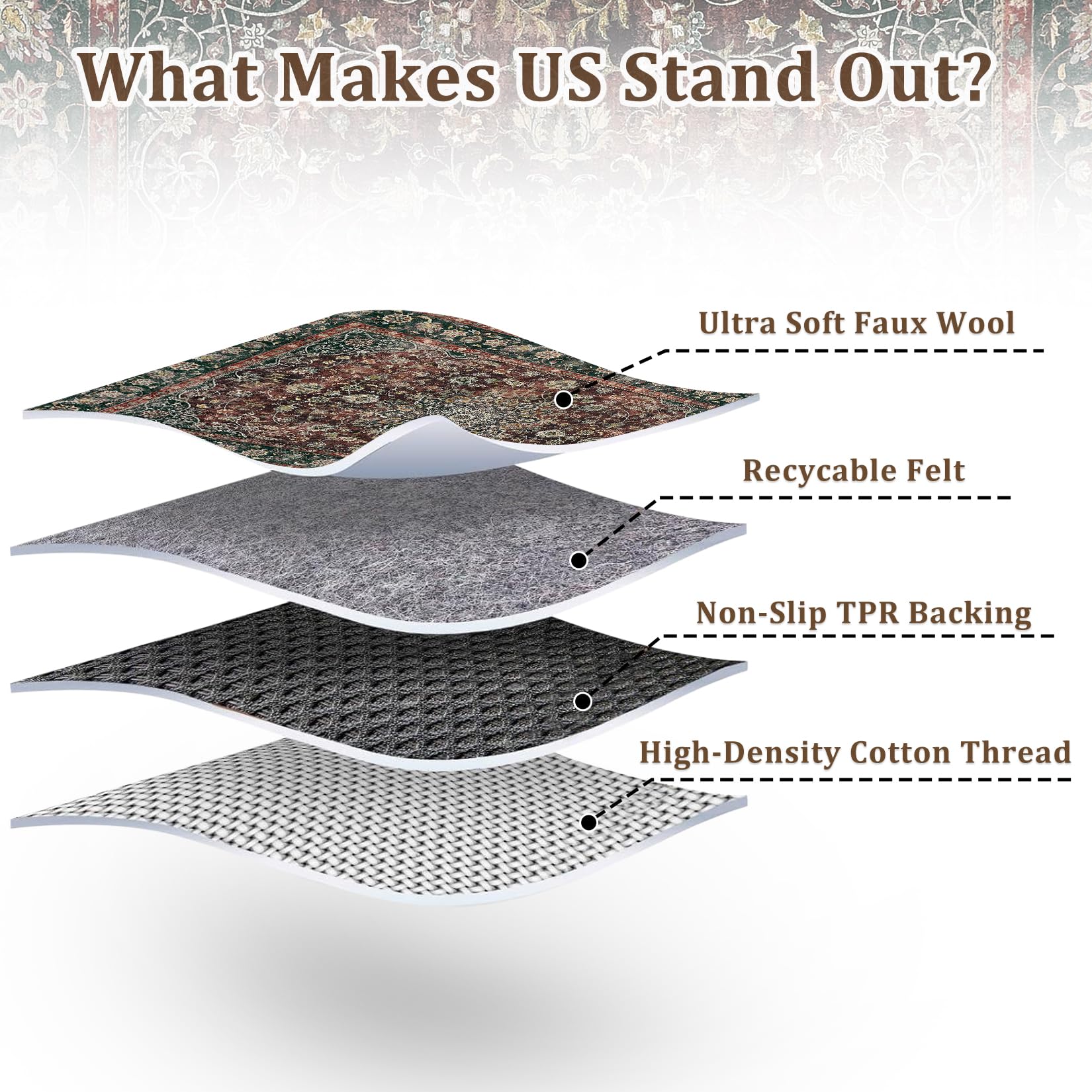 Tappeto Garvee 160x230cm, lavabile, retrò, per soggiorno, marrone rossiccio, morbido, antiscivolo, grande, vintage, a pelo corto, per camera da letto, sala da pranzo, ufficio.