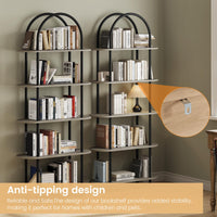 Libreria ad arco Garvee da 71" con 5 ripiani, struttura in metallo, colore nero e grafite, per soggiorno e ufficio, robusta e versatile.