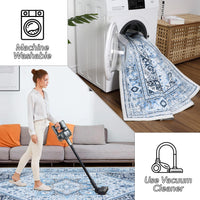 Garvee Teppich Vintage Orient-Design Rutschfest Weich Polyester Wasserabweisend 200x290cm Blau Wohnzimmer Schlafzimmer