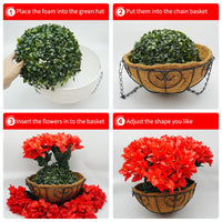 Garvee Set di fiori di bouganville artificiali con cesto per giardino e terrazza, resistenti alle intemperie e ai raggi UV, rosso e verde