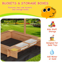 Sabbiera in legno Garvee con 2 contenitori in plastica, parasole regolabile, giardino e patio, 39x39 pollici, legno naturale