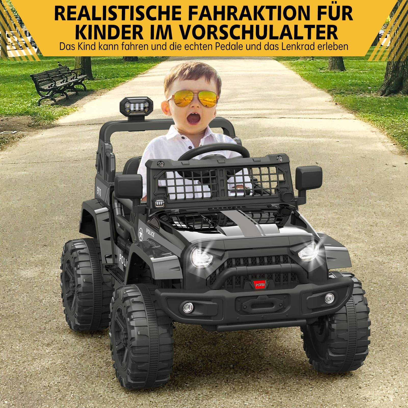 Garvee 12V Kids Electric Off-Road Car Nero con Telecomando e Bluetooth – SUV robusto per bambini e bambine dai 3 anni in su
