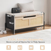 Panca portaoggetti in rattan Garvee da 39,4" con cuscino per seduta, 2 cerniere di sicurezza, cassapanca portaoggetti, scarpiera, rovere e nero per soggiorno e corridoio