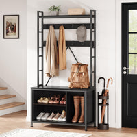 Appendiabiti Garvee con panca e guardaroba, organizer 5 in 1 per corridoio e ingresso, colori legno naturale