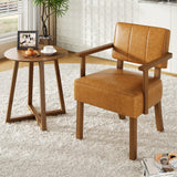 Garvee Poltrona d'Accento Mid-Century in Legno con Rivestimento in Pelle PU per Soggiorno e Camera, Design Ergonomico, Resistente, Colore Pastello - Marrone-Righe Verticali