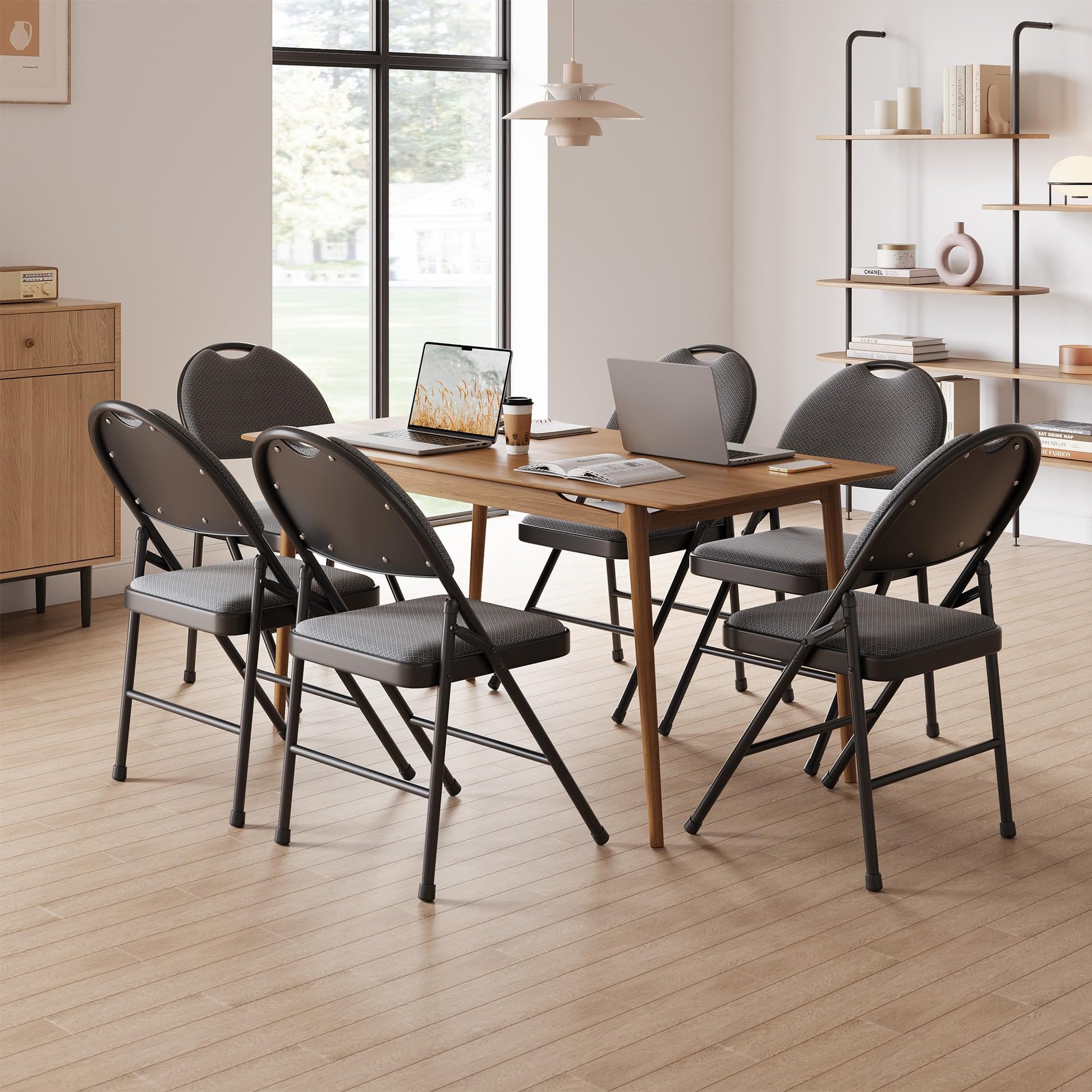 Garvee Set di 4 sedie pieghevoli con seduta imbottita, tessuto in cotone e lino, robuste strutture in metallo, pieghevoli, comode per cucina e ufficio