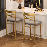 Set di 2 sgabelli da bar Garvee, sedie da pranzo in metallo con schienale a X, rivestimento in similpelle spessa, colore oro, per cucina e ristorante - oro