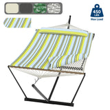 Garvee Amaca Doppia Portatile per 2 Persone con Cuscino, Stand Regolabile in Acciaio, per Giardino e Spiaggia, Resistente, Facile da Montare - Light Blue And Green Stripes Design