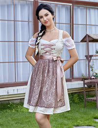 Garvee Abito Dirndl da donna, set Oktoberfest bavarese - Camicetta da 3 pezzi, maniche corte, abbigliamento bavarese, floreale 08, taglia 36