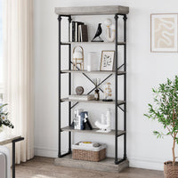 Libreria Garvee Industrial a 6 ripiani con struttura in metallo per soggiorno e ufficio, 73,6"x31,5"x11,8", stile vintage