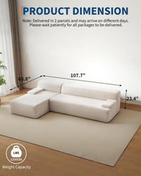 Divano componibile Garvee Cloud da 108" con chaise longue - Divano super morbido senza osso, velluto a coste, bianco, soggiorno, a L