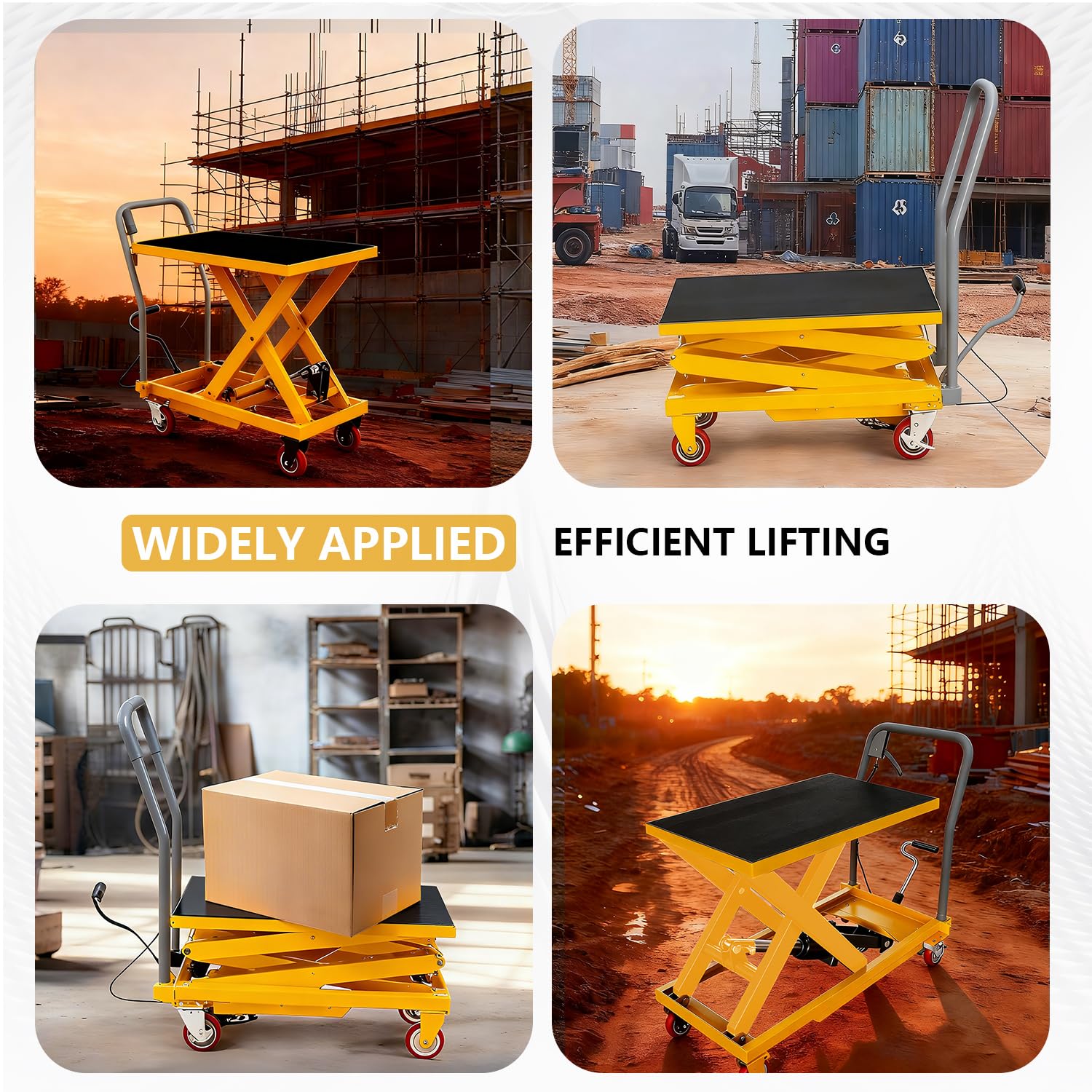 Tavolo elevatore Garvee da 28,4 pollici – Regolazione manuale dell'altezza, capacità di carico di 500 libbre, dimensioni 28" x 18", nero e giallo per officine e magazzini.